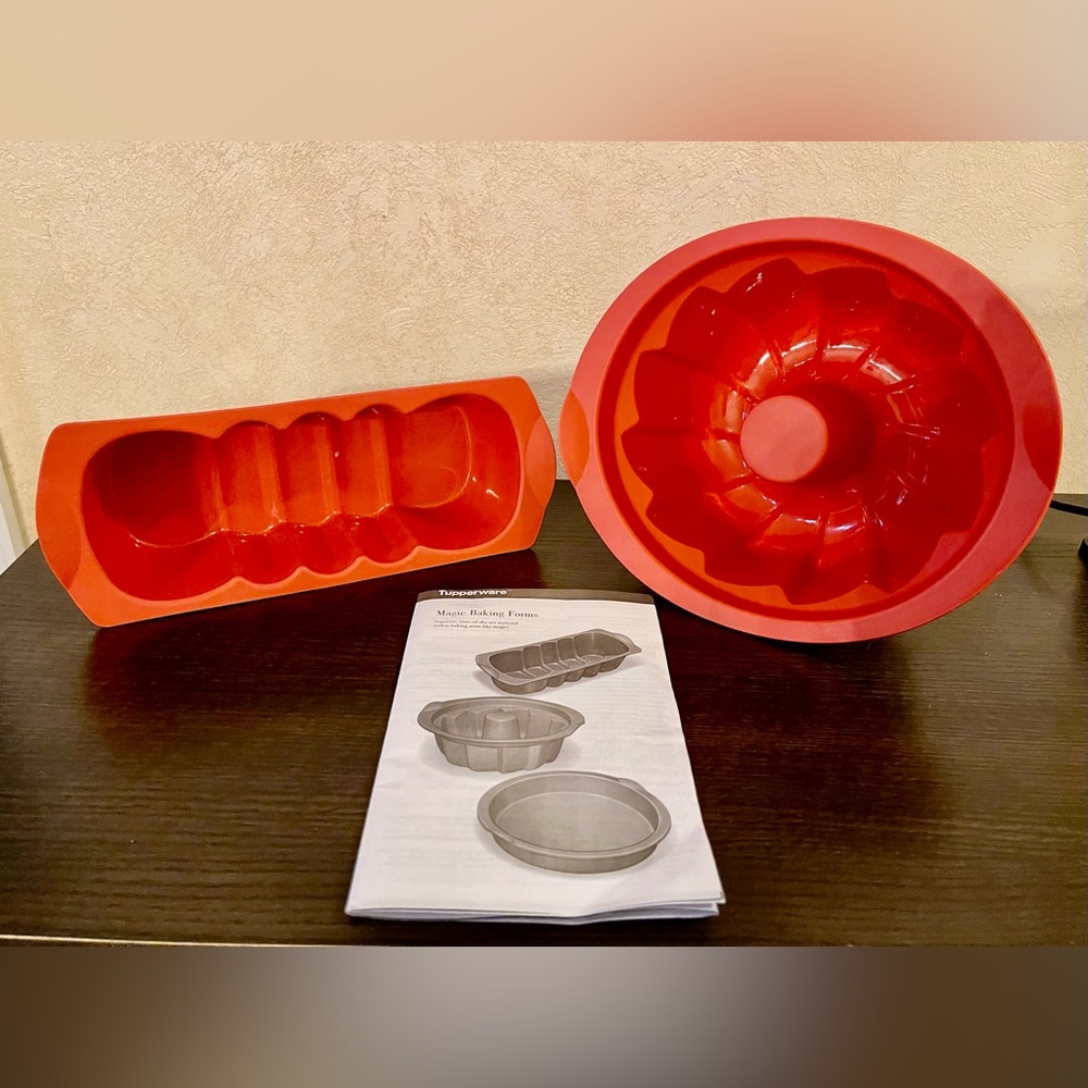 2 Tupperware Red Silicone Magic Baking Forms & Information/Care/Recipe Booklet
